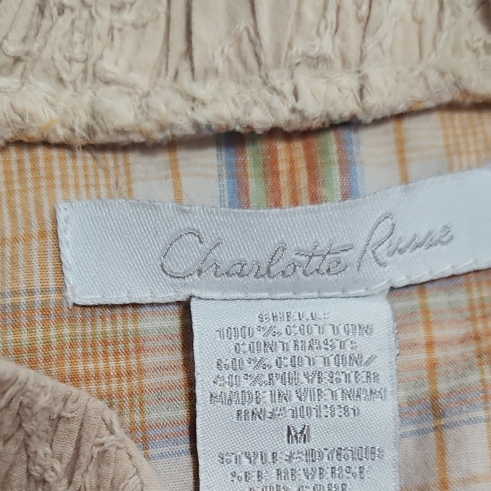 Charlotte Russe Beige and Plaid Cotton Blouse - Picture 5 of 6